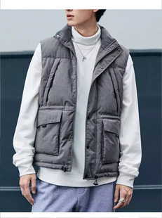秋冬男士商务休闲工装羽绒马甲立领灰色保暖白鸭绒背心P3E02/C2