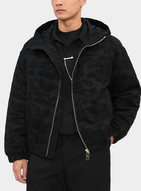 商场款秋季男士国风连帽上衣立体提花夹棉短外套00920/L17