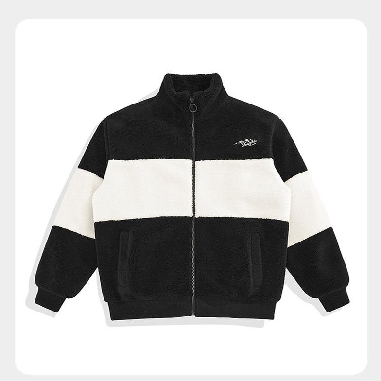 2024冬季男士仿羊羔绒茄克拼色休闲外套加绒加厚立领夹克潮P4442