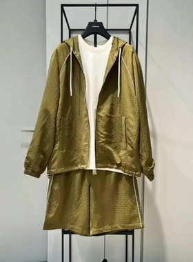 夏季男士上衣时尚绢丝字母提花梭织百搭短裤套装潮62310/N9