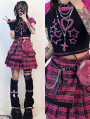 断片小说 T恤暗黑短露脐拼色y2k上衣 短款 原创辣妹插肩袖 半袖