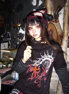 断片小说&湿体联名款 原创亚文化朋克假两件长袖T恤宽松中性上衣