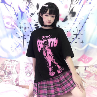 JK少女原宿风黑甜暗黑朋克宽松T恤 二次元 原创自制 潮牌短袖