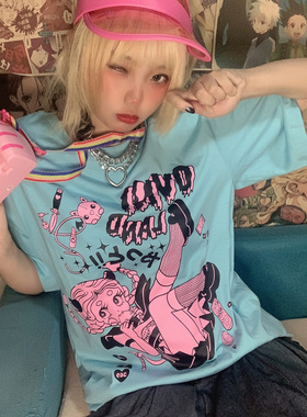 断片小说 原创潮牌漫画印花甜酷T恤复古原宿风宽松圆领短袖