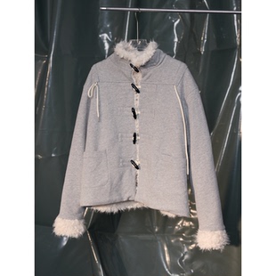 Recoverzone25fw复古书生牛角扣毛领外套男女通用连帽加厚夹克