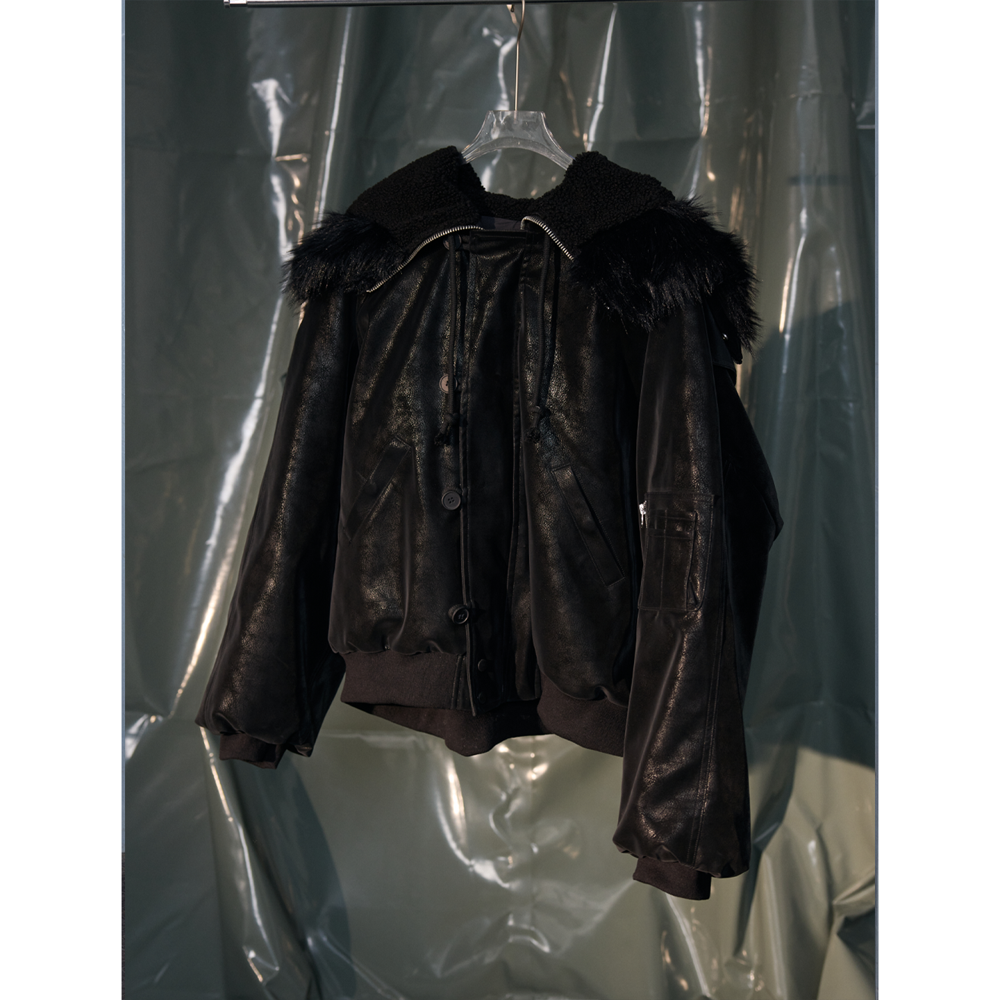 Recoverzone25fw美式复古毛领皮衣男街头休闲机车夹克外套