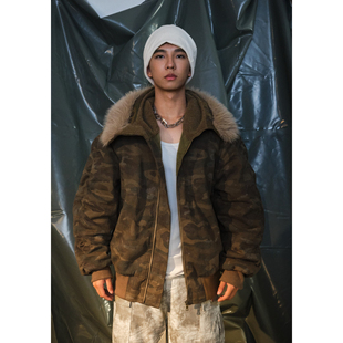 RecoverZone 复古设计感夹克外套 24AW迷彩加绒毛领重磅外套美式