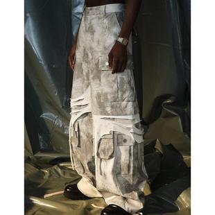RecoverZone美式街头脏灰重工皮裤结构长裤秋冬PU直筒微喇长裤