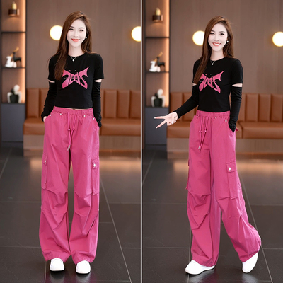 火龙果休闲工装裤套装女春秋季