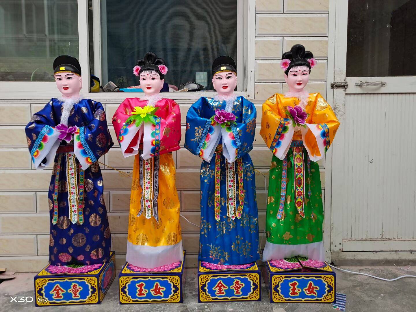 定制童男童女金童玉女电动人新款丧葬用品纸人布人纯手工制作