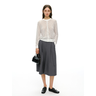 开衫 NANCYLILI26春季 复古细条纹针织长袖 经典 女简约薄上衣 新品