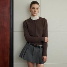 NANCYLILI25秋季新品美丽奴羊毛复古圆领针织开衫毛衣一排扣多扣