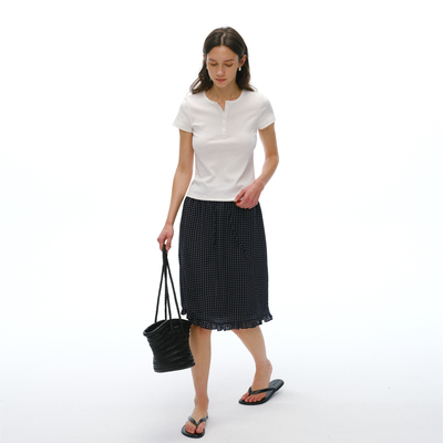 夏季亨利领短袖棉罗纹弹力女T恤