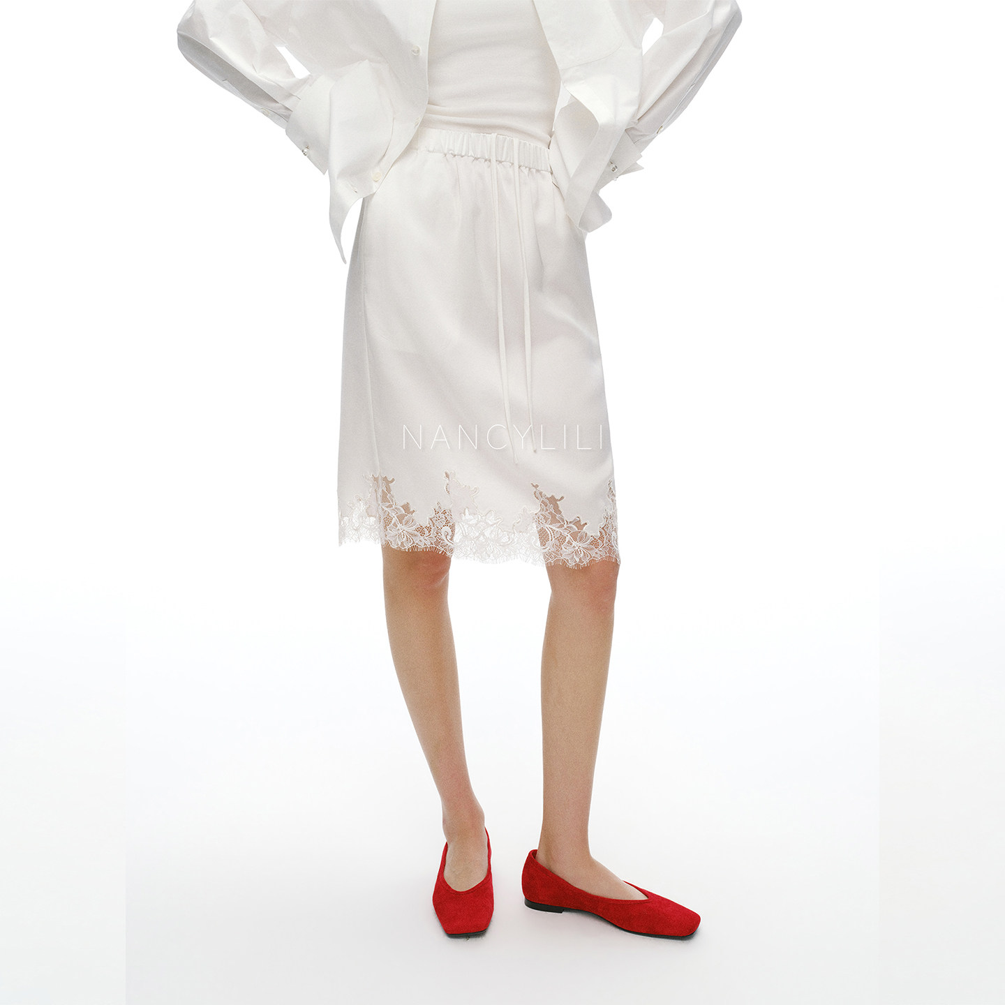 nancylili新款白色黑色花边刺绣镂空直筒蕾丝半裙半身裙短裙女