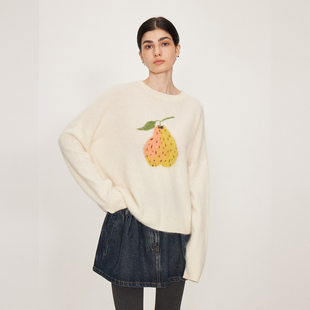 NANCYLILI25冬季新品水果提花羊毛拉毛毛衣梨子针织衫女宽松上衣
