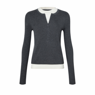 NANCYLILI2025冬装新品假两件灰色拼接拉链长袖修身针织上衣毛衫