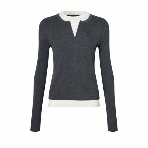 灰色拼接圆领假两件针织上衣