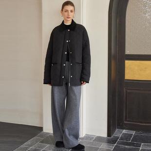 NANCYLILI 90白鹅绒绗缝菱形格羽绒服女冬季翻领灯芯绒轻便短外套