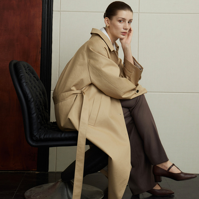 过膝复古长款简约风衣外套气质