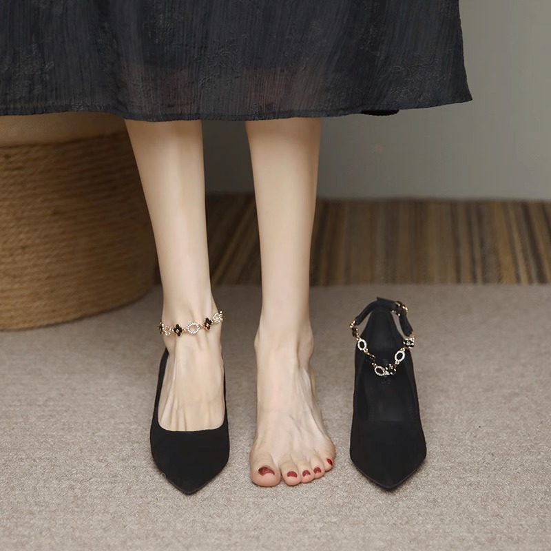 气质法式3公分低跟单鞋女2025年春秋新款黑色高跟鞋5cm中跟粗跟鞋