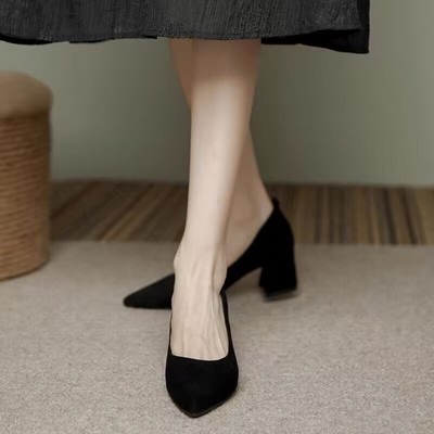 正装浅口粗跟高跟鞋工作鞋