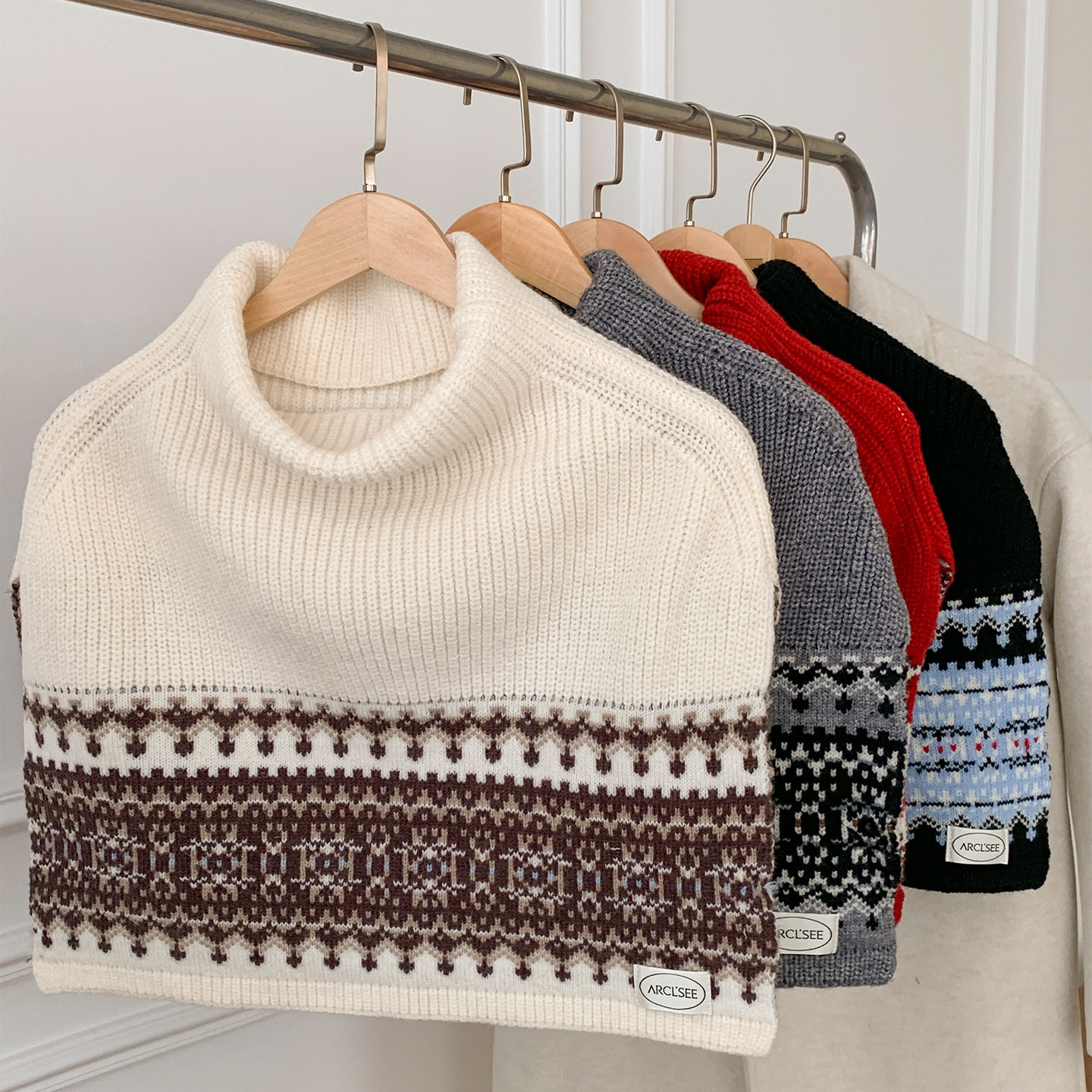 费尔岛复古高领针织披肩围巾女秋冬季斗篷高级感叠穿保暖围脖外搭,服饰配件/皮带/帽子/围巾,围巾/丝巾/披肩,淘宝优惠券,粉丝福利购,淘宝优惠卷