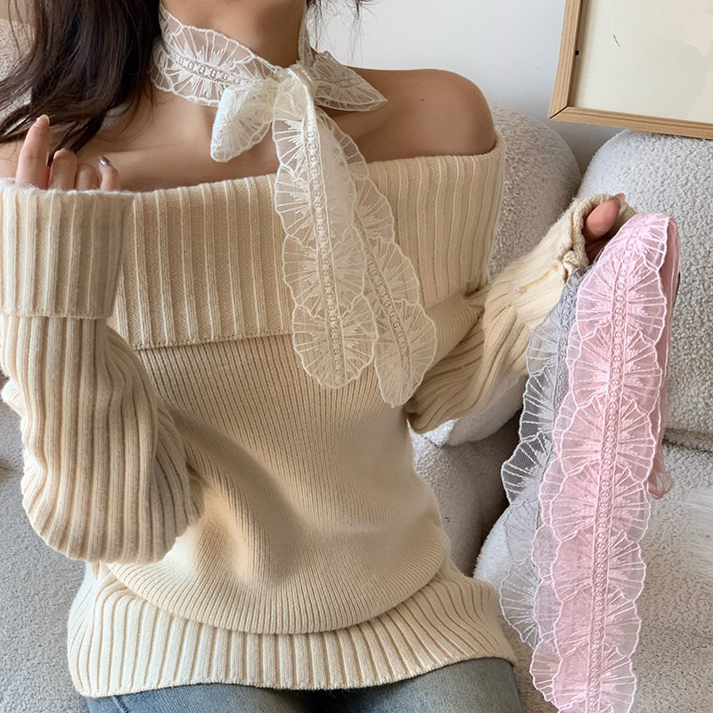 长条蕾丝丝巾系脖女2025新款轻奢高级感丝带脖饰飘带颈带脖子搭配图片