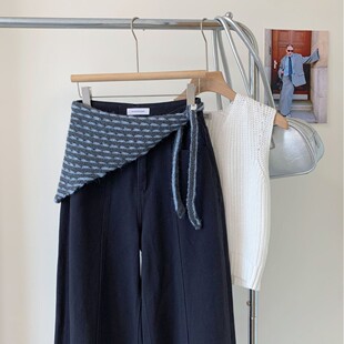 复古条纹系带三角巾女韩版2025秋冬新款显瘦绑带腰间围巾屁帘头饰