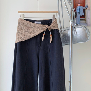 蕾丝针织丝巾三角巾屁帘女秋冬2025新款木珠围巾系腰间装饰高级感