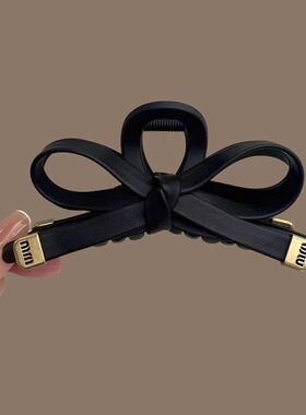 韩国发饰秋冬黑色皮质蝴蝶结抓夹高端气质盘发鲨鱼夹后脑勺发抓子