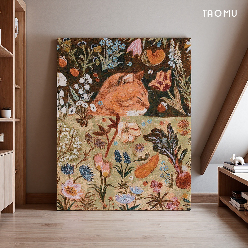 TaoMu小猫菜园手工diy装饰画治愈系高级感挂毯画居家巨幅落地画