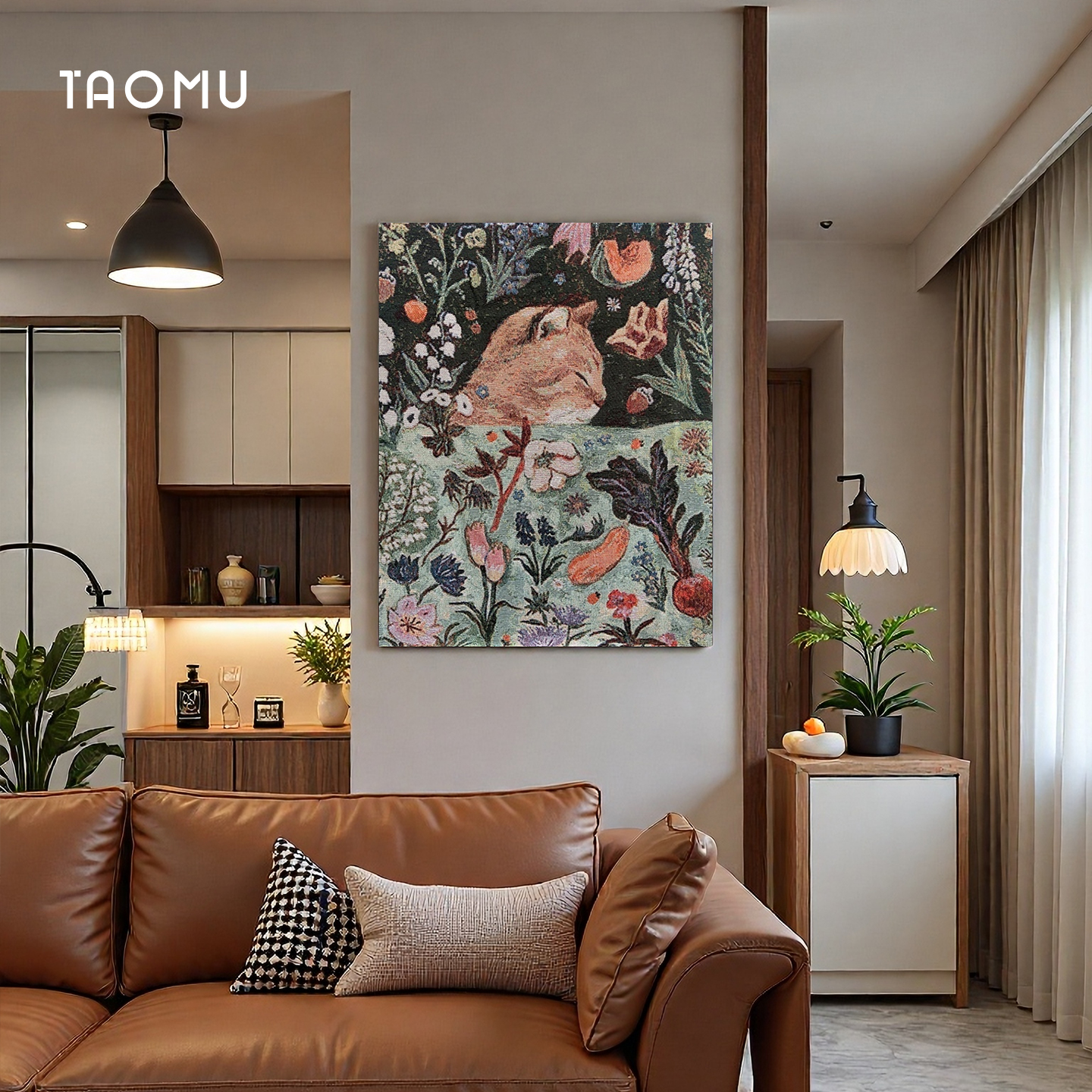 TaoMu治愈系客厅沙发背景墙装饰画手工diy挂毯挂画氛围感落地画