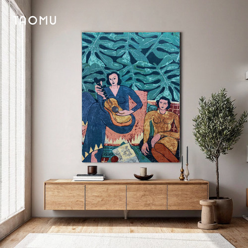 TaoMu吉他女人沙发背景墙装饰画中古风手工diy马蒂斯野兽派挂毯画