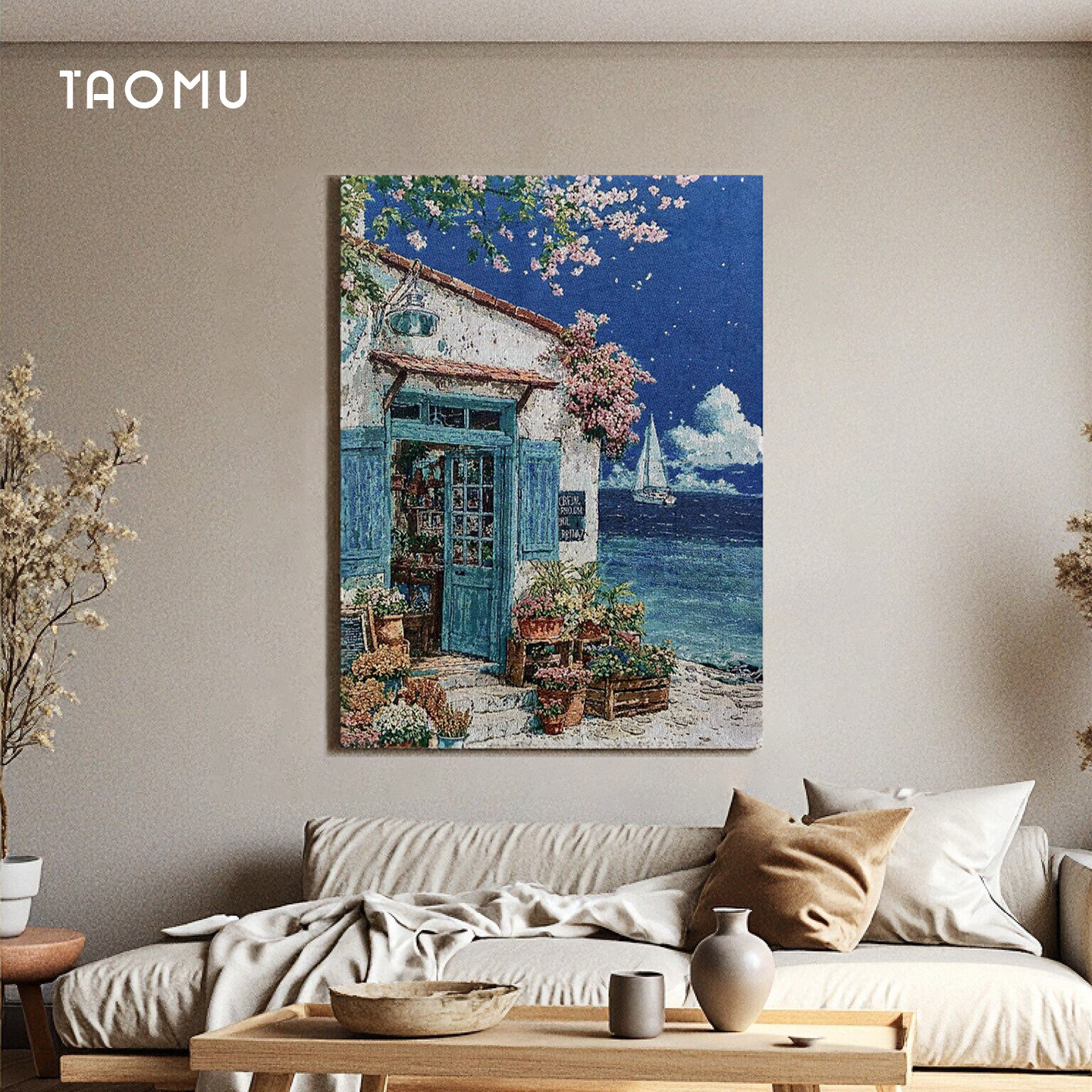 TaoMu 治愈系海边风景装饰画新款客厅DIY挂毯画氛围感沙发摆画