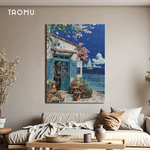 TaoMu 治愈系海边风景装饰画新款客厅DIY挂毯画氛围感沙发摆画