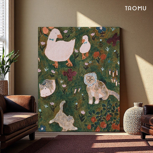 TaoMu客厅落地画手工diy治愈系油画背景墙玄关装饰画艺术挂毯画