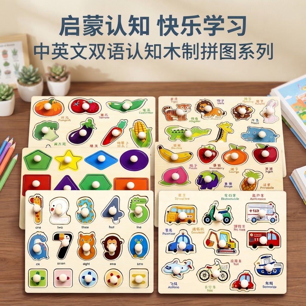 树下蒙氏早教木制手抓板拼图拼板拼图/拼板