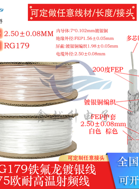 RG179射频同轴铁氟龙耐高温线SFF75欧姆75-1.5-1双银多芯线信号线