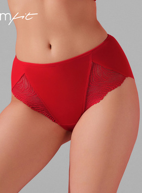 Comfit中腰收腹大码蕾丝内裤女薄红色本命年抑菌三角裤头C200201