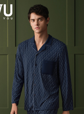 安莉芳旗下IVU男士莫代尔长袖翻领开衫印花睡衣家居上装UL00196