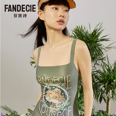 芬狄诗吊带连体泳衣女高弹速干环保面料时尚印花透气泳衣FS00087