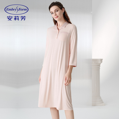 安莉芳睡裙女士夏季中长款翻领套头舒适睡衣可外穿连衣裙家居裙