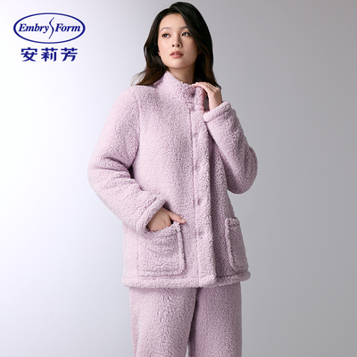 安莉芳2024年秋冬新品羊羔绒可外穿加厚睡衣女家居服套装ELW0805