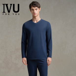 安莉芳旗下IVU男士V领长袖撞色棉质透气休闲家居服套装ULY0186