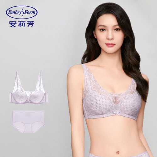 安莉芳玫瑰风巢杯蕾丝薄款透气性感文胸女大胸显小防凸点内衣套装