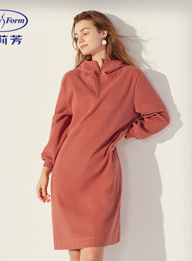 安莉芳专柜新品女士棉质连帽睡裙秋冬绒面休闲保温家居裙EL00493