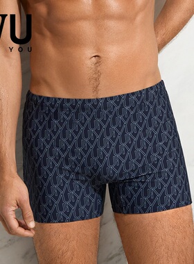 安莉芳IVU男士印花抽绳松紧腰速干平角泳裤度假温泉泳衣UTY0006