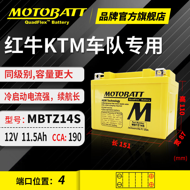 MOTOBATT本田佛沙250300350电瓶