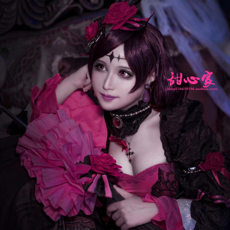 守护甜心王者荣耀 哥特玫瑰  露娜,紫红加厚蓬  cosplay假发