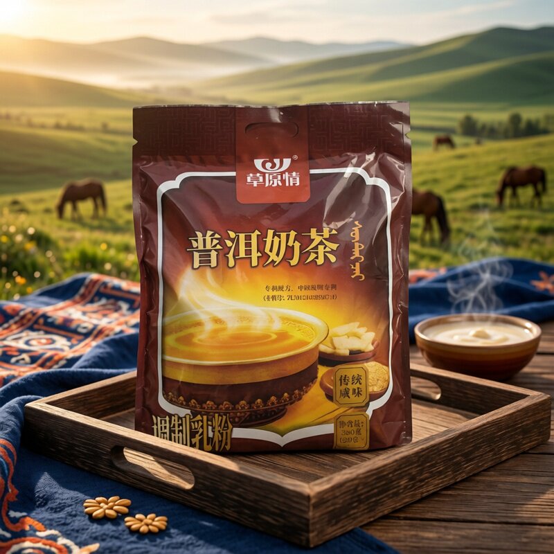 内蒙古特产奶茶粉草原情普洱奶茶传统咸味速溶冲饮奶茶粉360g袋装图片